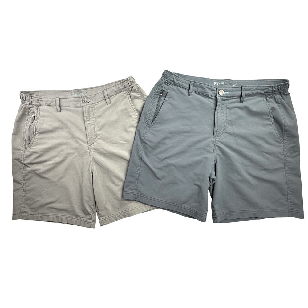 LOT of 2‎ Free Fly Utility Shorts L Gray Blue Bamboo Flat Front Travel Preppy
